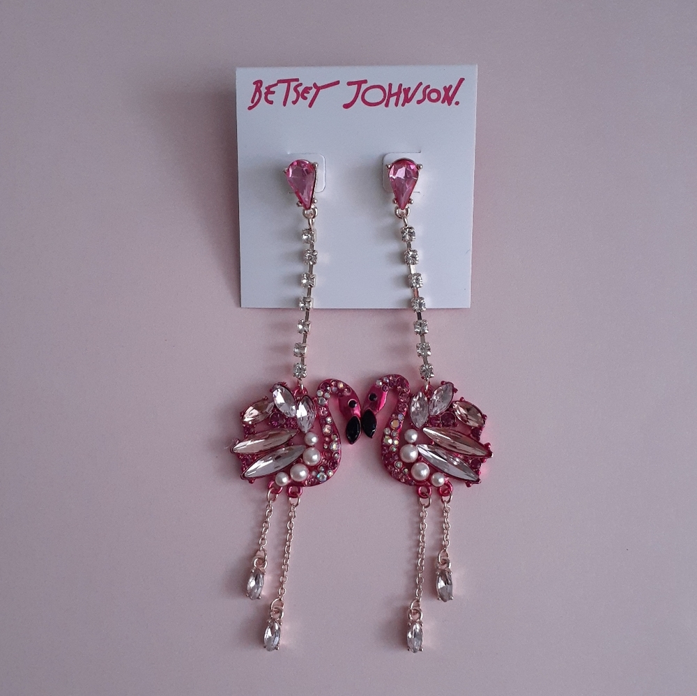 Betsey Johnson Drop Flamingo Crystal Earrings
